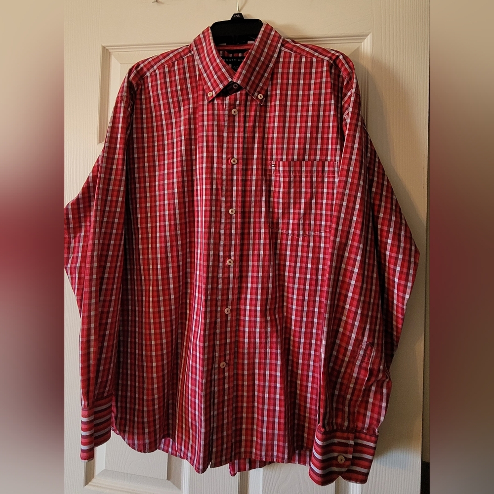 Tommy Hilfiger Red Casual Button Down Shirt Classic Plaid